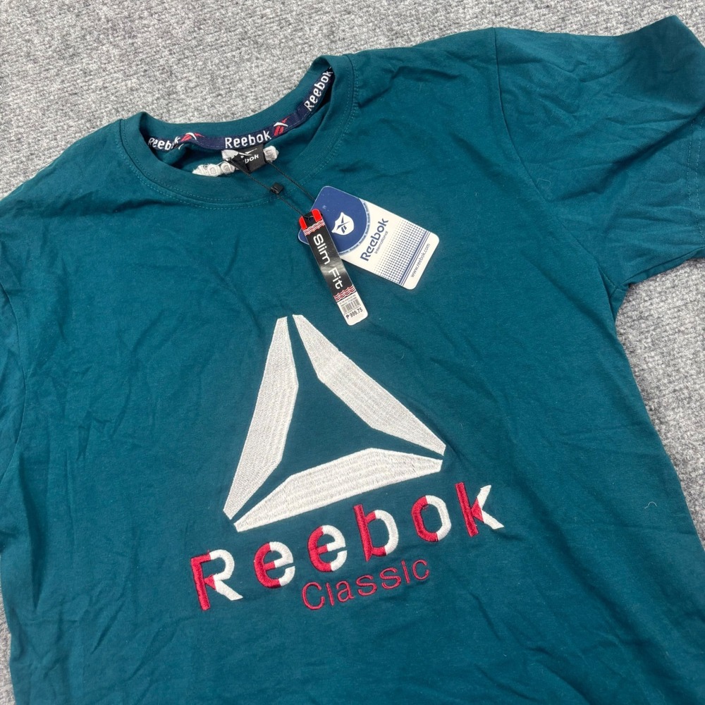 Reebok Classic T-Shirt Size‎ Large Teal Slim Fit Embroidered Logo NWT Kids